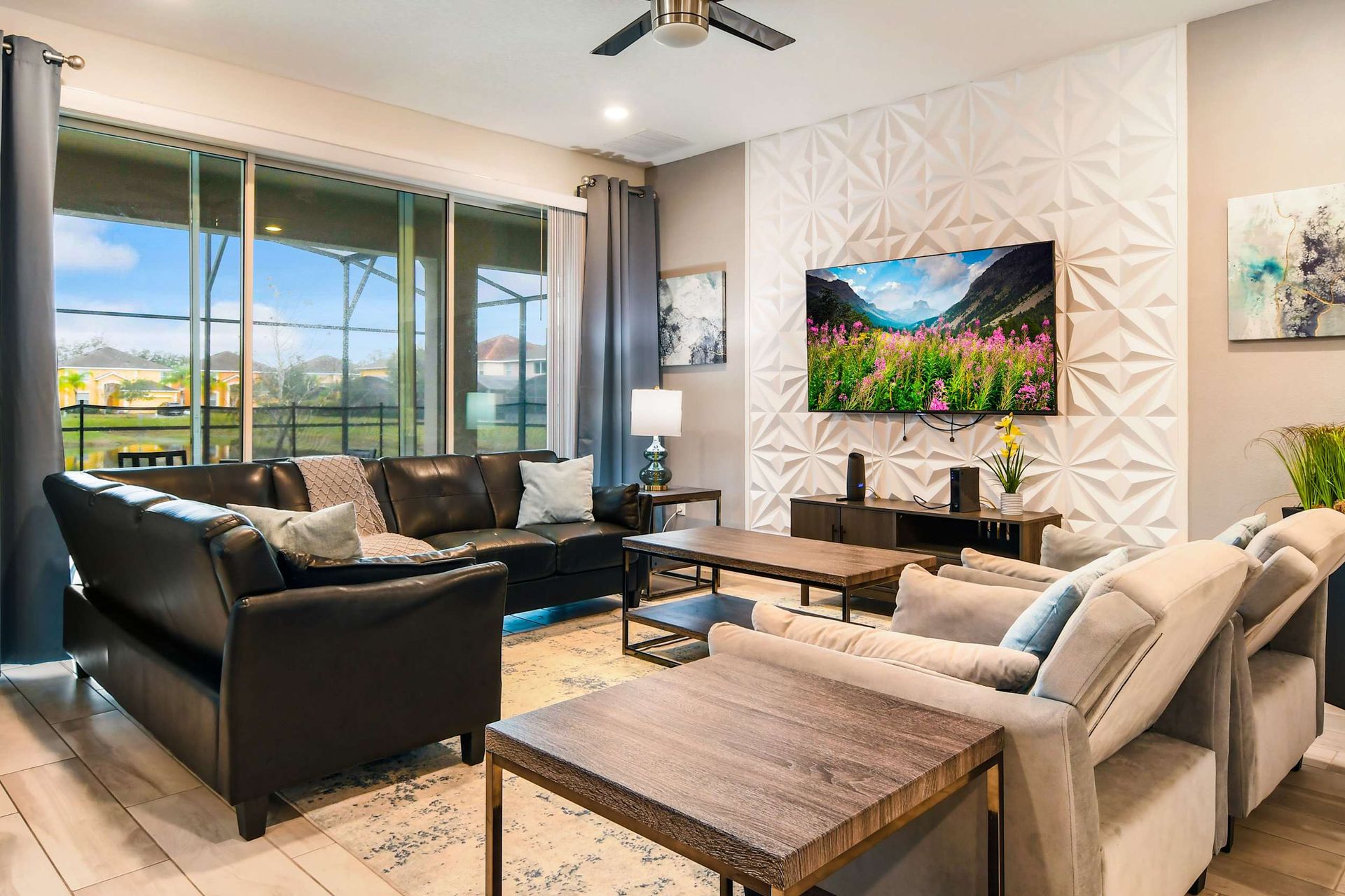 Spacious living room area with cozy sofa, perfect for a family reunion