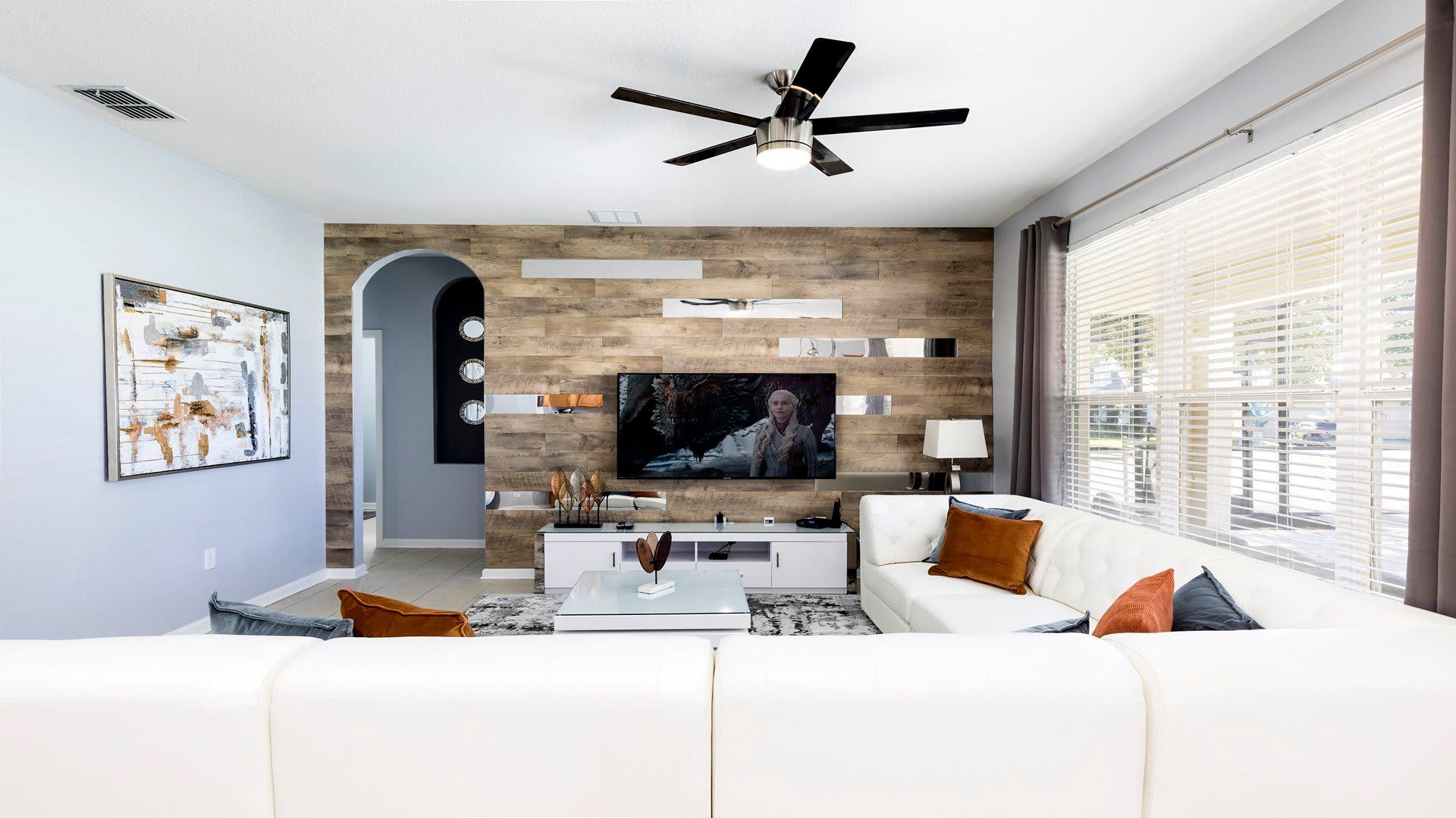 Kick back and relax in our spacious living room, where you can unwind with your favorite book or movie.