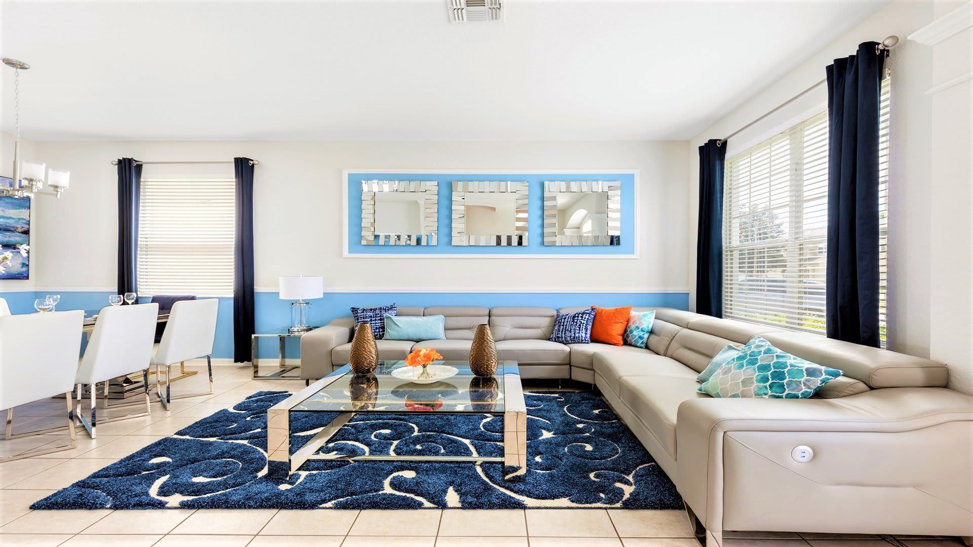 Spacious living room area with cozy sofa, perfect for family reunion