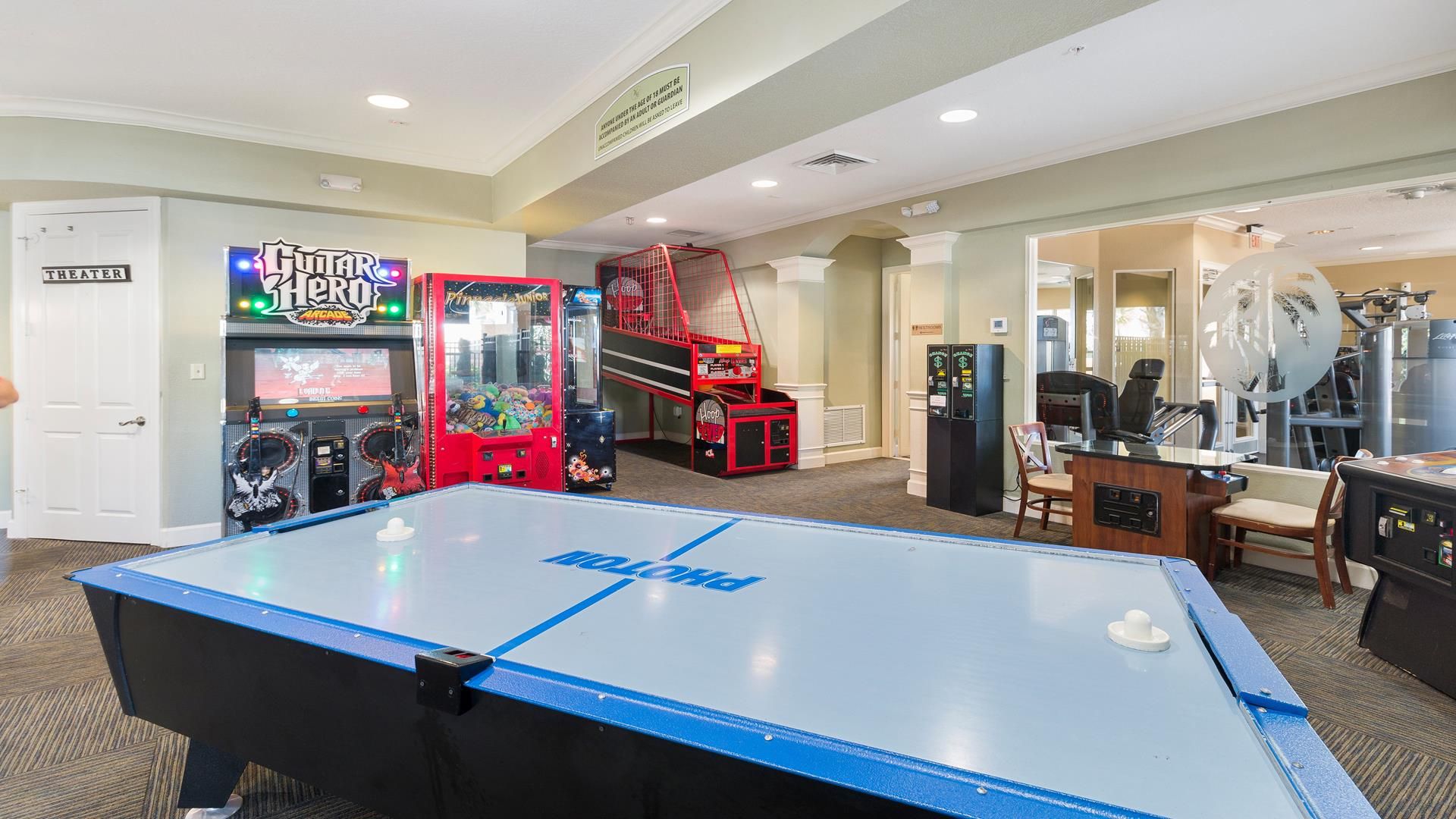 Game room fun! Enjoy air hockey, pool, arcades & more in this resort clubhouse!