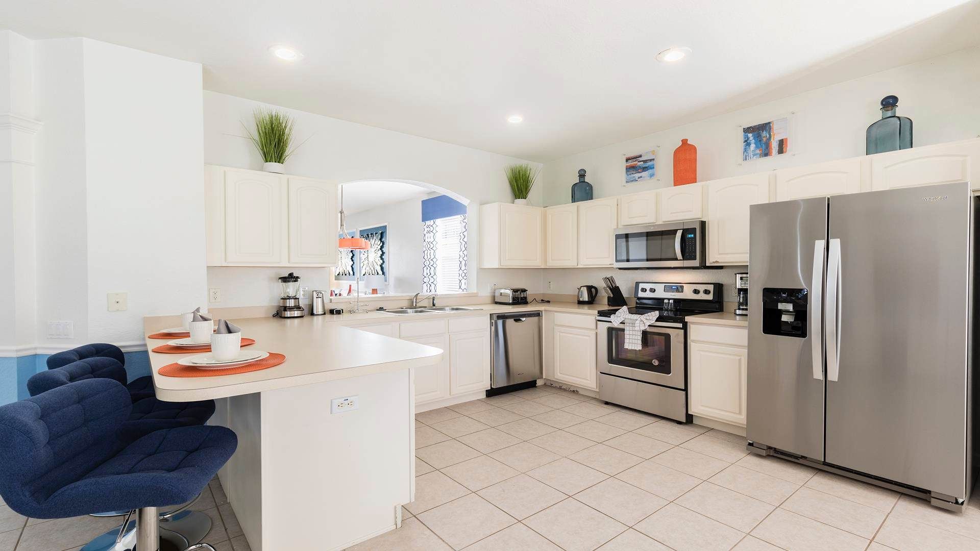 The large chef's kitchen comes equipped with everything you could need