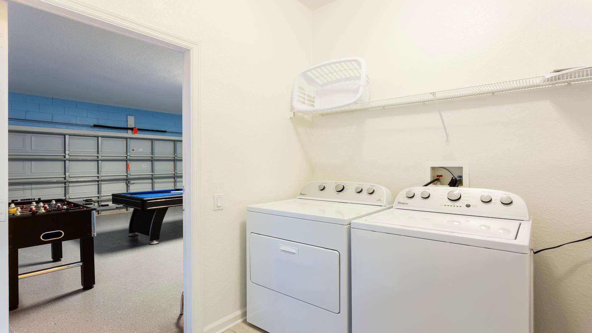 Convenient in-home laundry room with washer and dryer for a hassle-free stay.