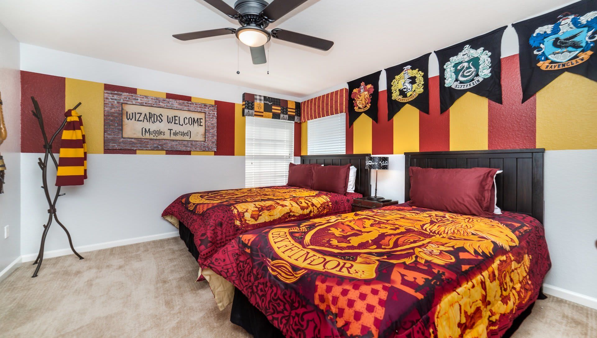 Kids will love the upstairs bedroom with a cool Harry Potter theme