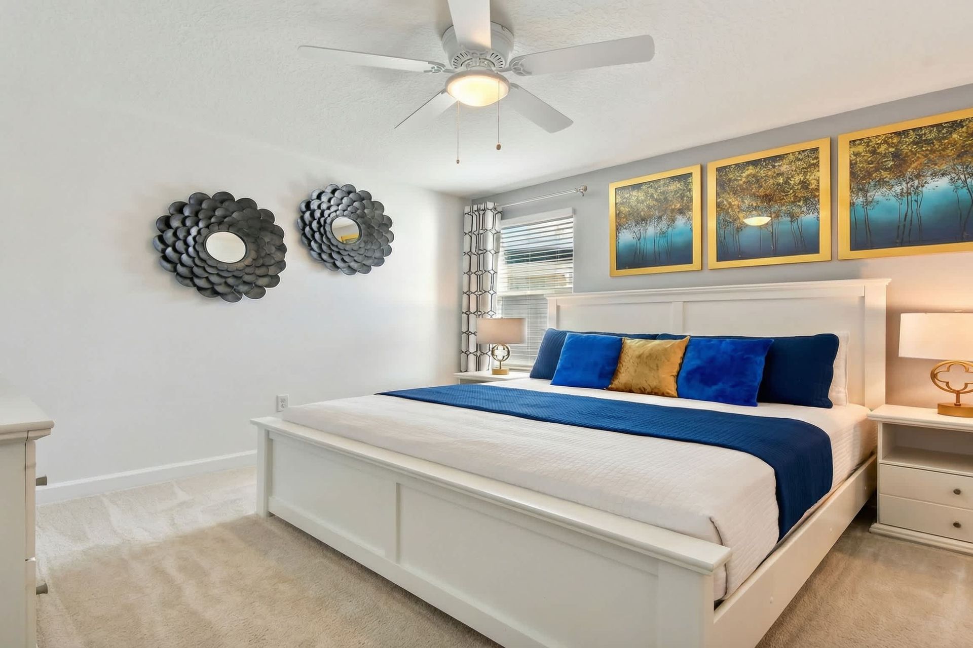 Indulge in royal comfort in the king bedroom, where a luxurious bed takes center stage, complemented by the convenience of a strategically placed TV.