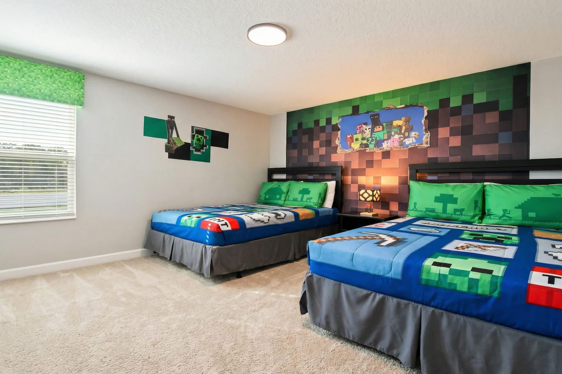 Immerse yourself in a Minecraft-themed bedroom, where pixelated decor and vibrant colors transform the space into a playful and creative haven..