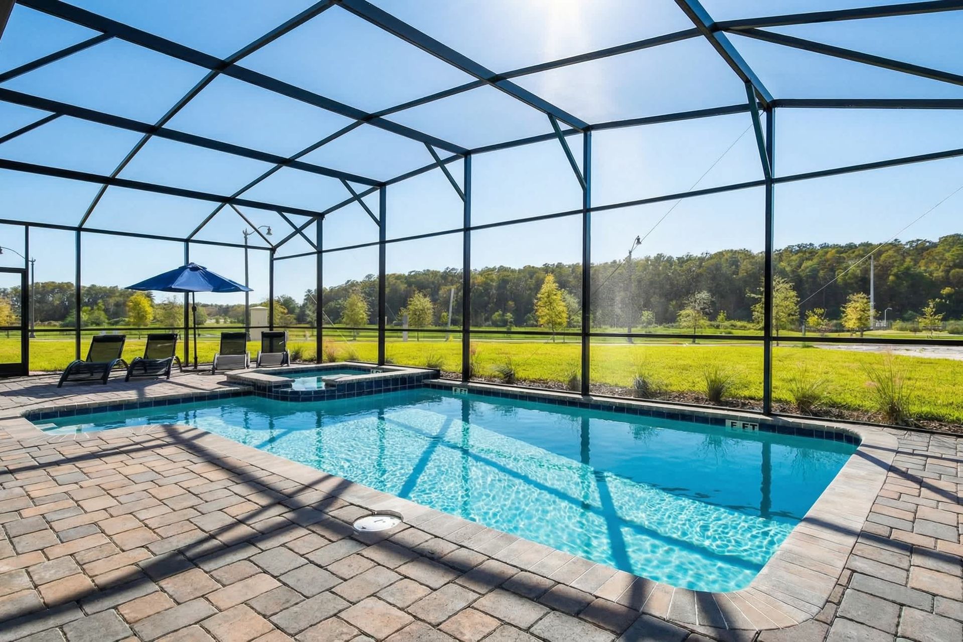 Experience the breathtaking beauty of nature with your own private pool, offering stunning views of lush green surroundings