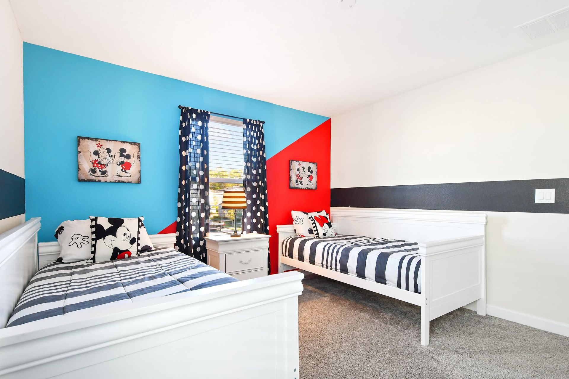 Kids will love this room with Mickey-style painting wall