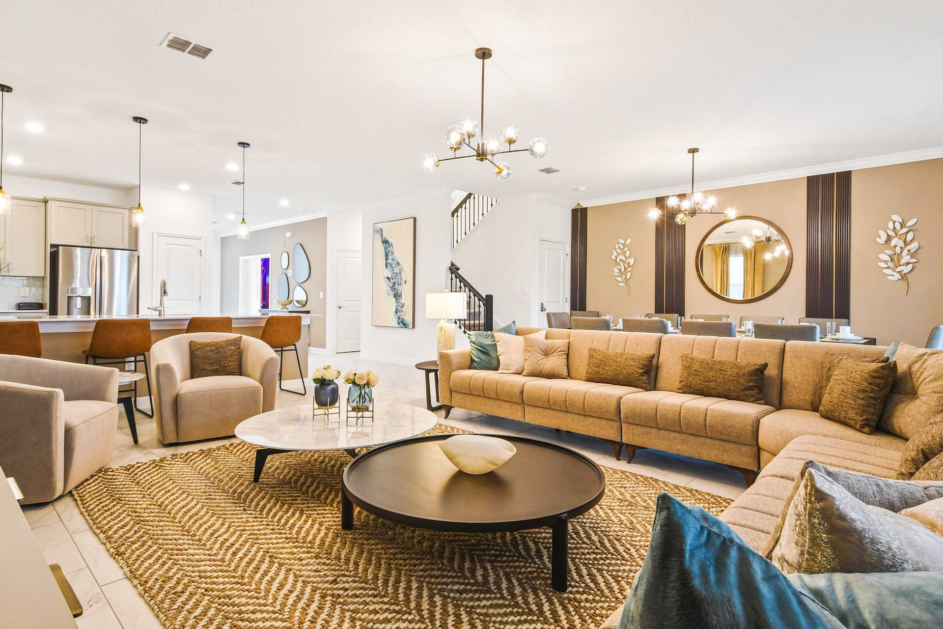 Spacious living room area with cozy sofa, perfect for family reunion