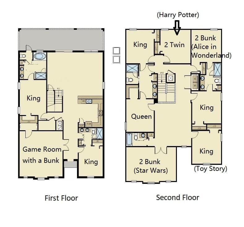 Spacious 9-bedroom villa with themed rooms, game area, and private layout
