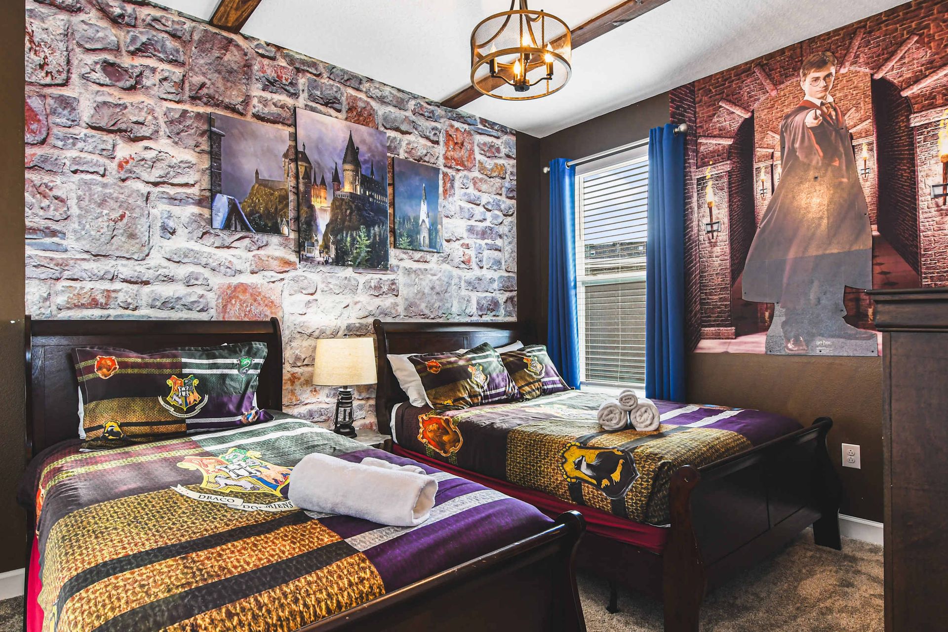 Wizard-themed twin room with spellbinding decor, perfect for magical stays