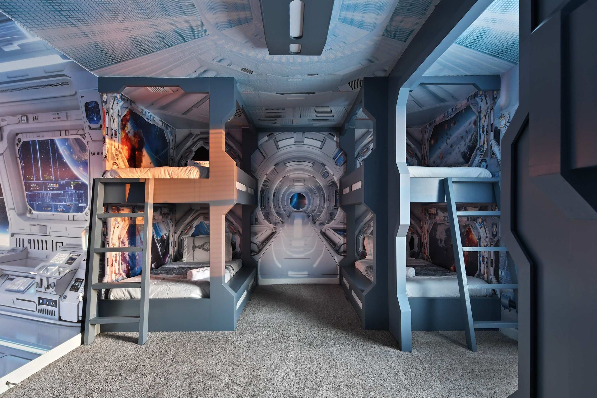 Sleep among the stars in this out-of-this-world space-themed bunk room for all ages!