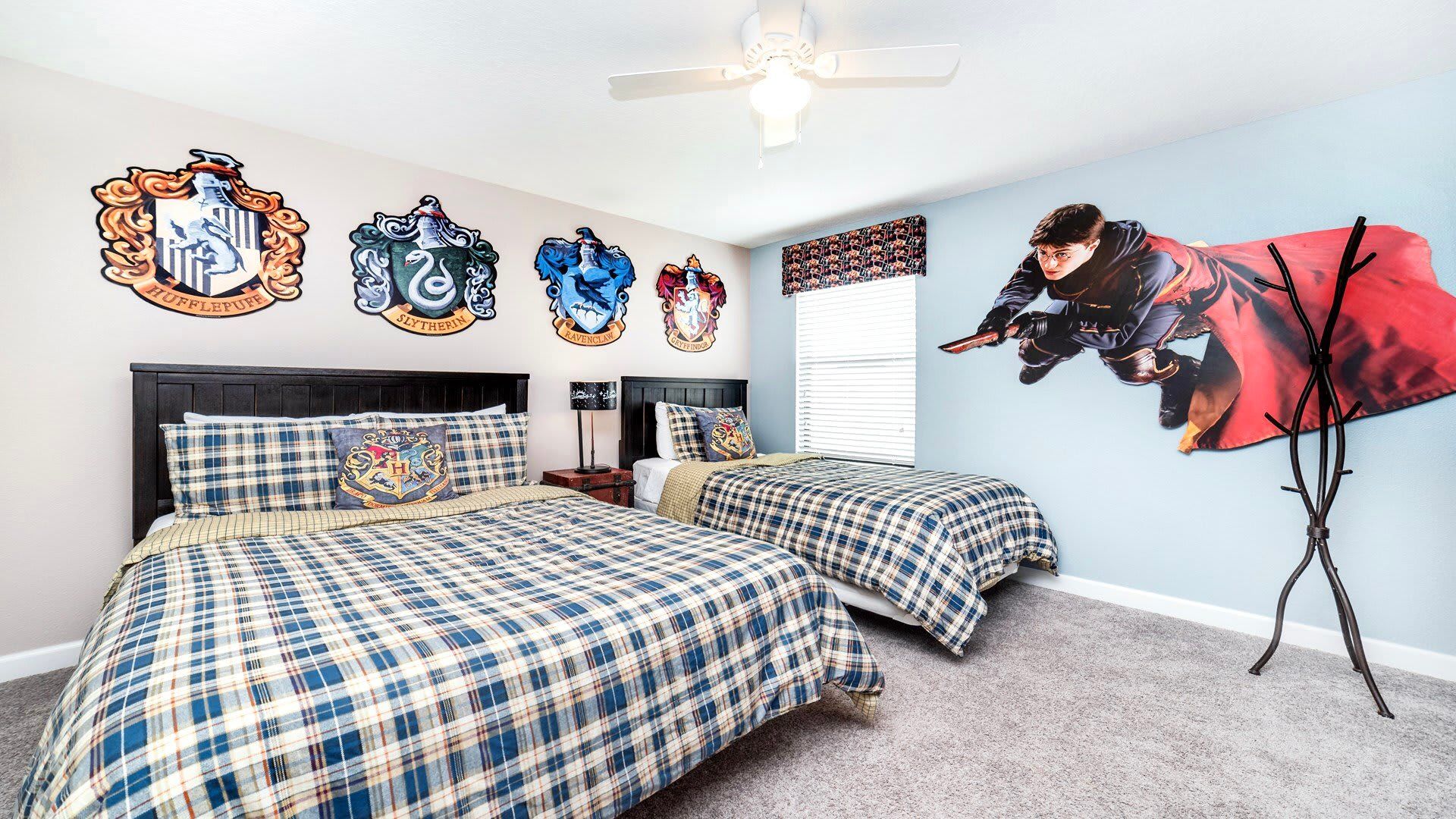 Kids will love the upstairs bedroom with a cool Harry Potter theme
