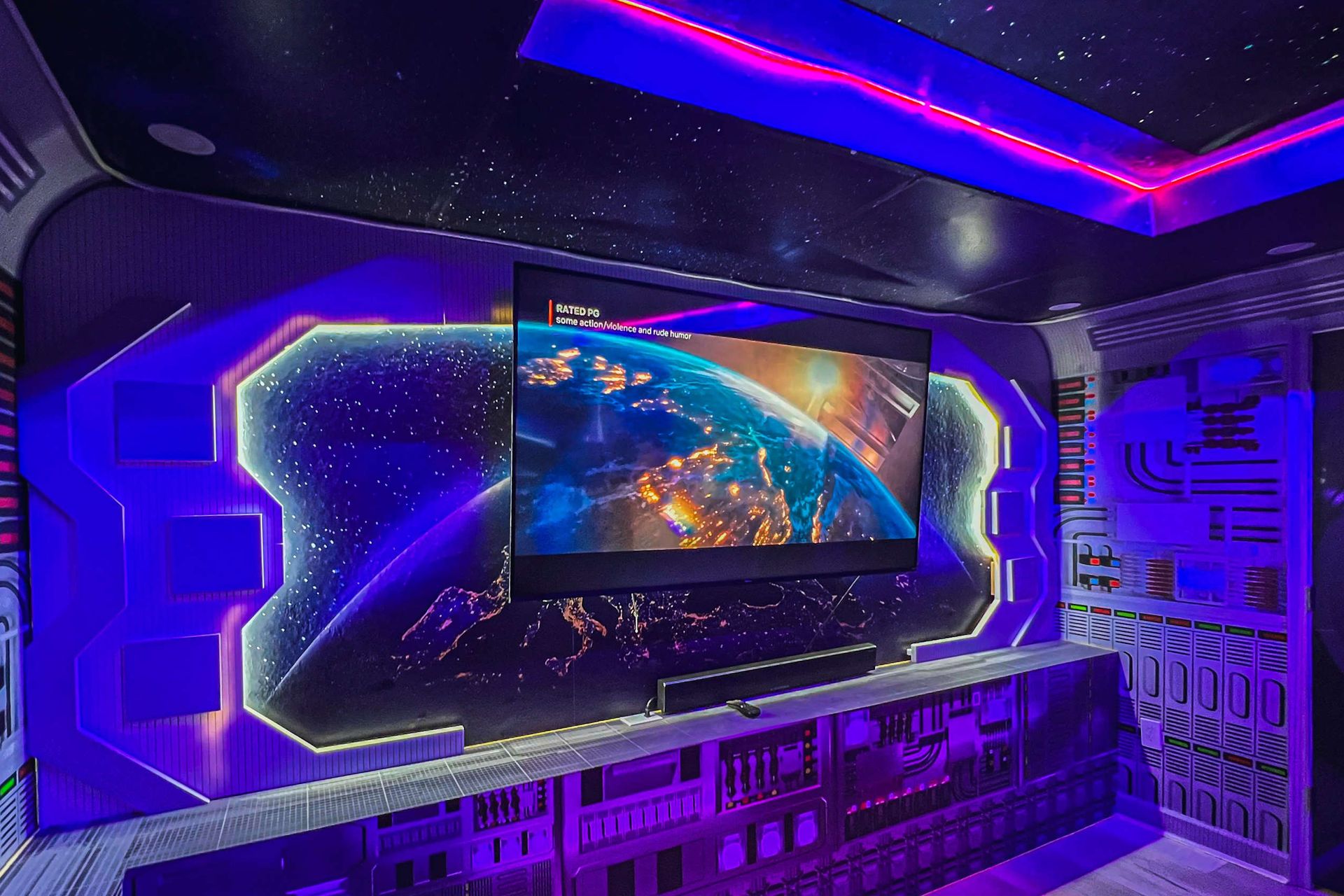 A spacious theater room offers you the best private movie experience with your family and friends.