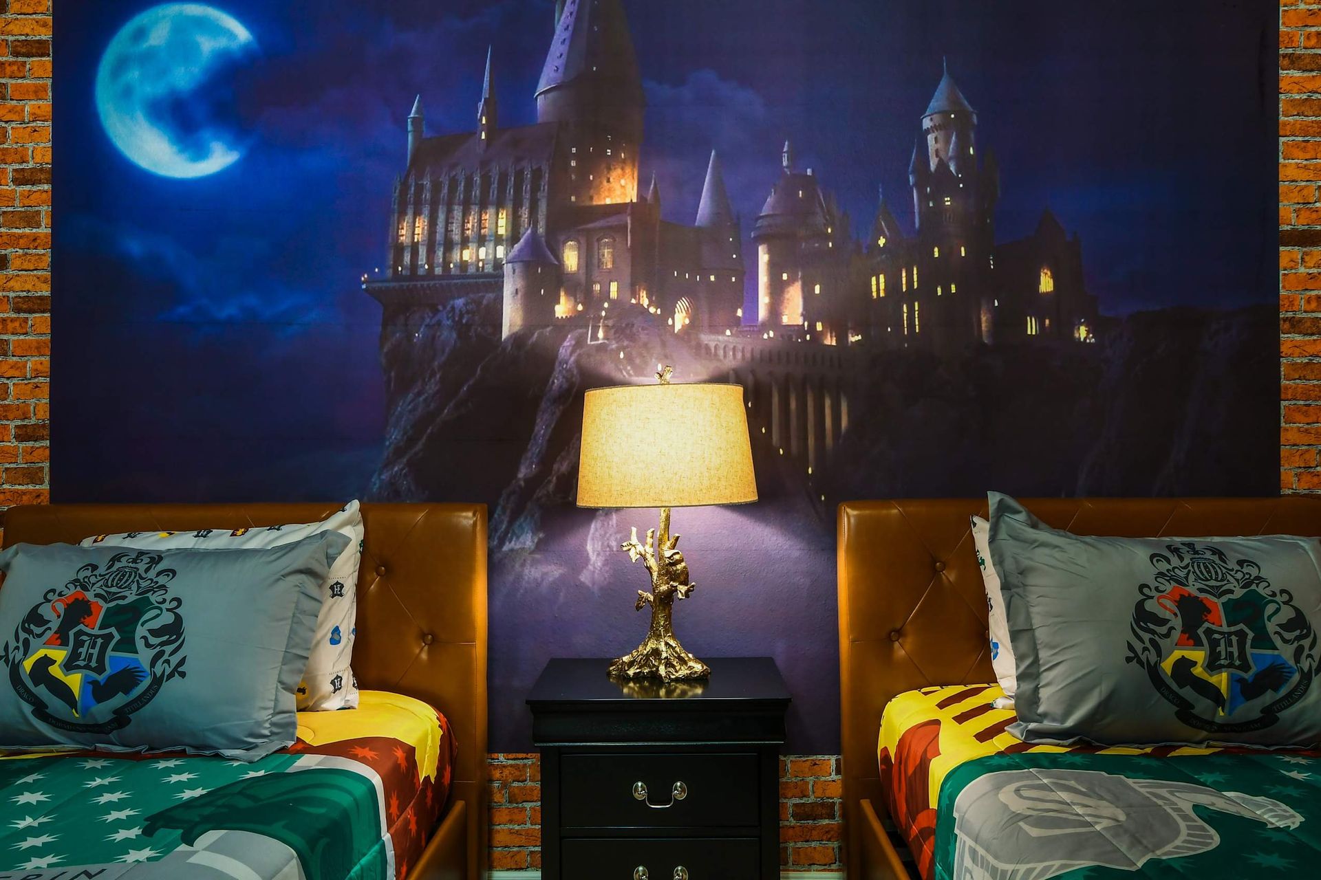 Kids will love the upstairs bedroom with a cool Harry Potter theme