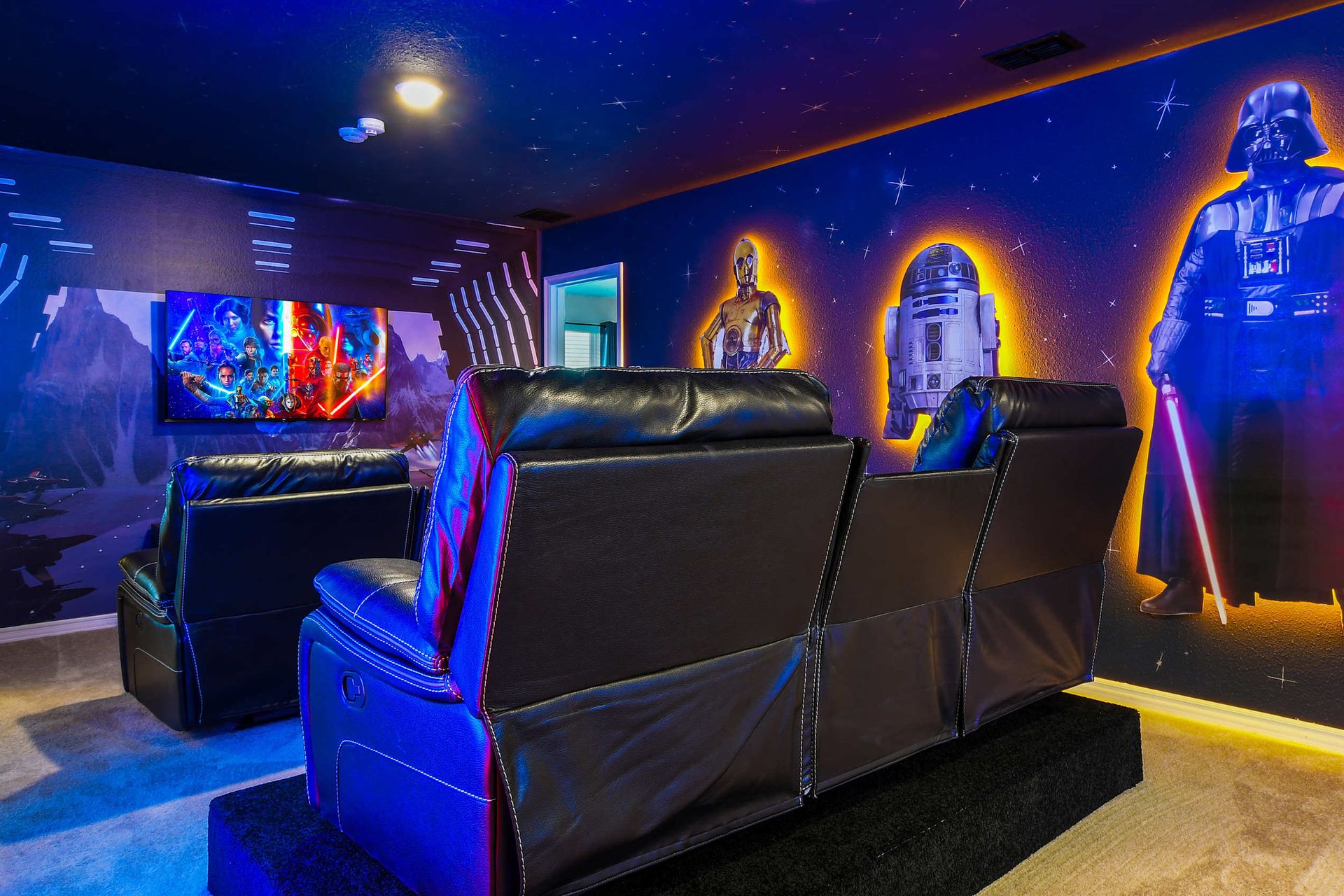 A spacious theater room offers you the best private movie experience with your family and friends.