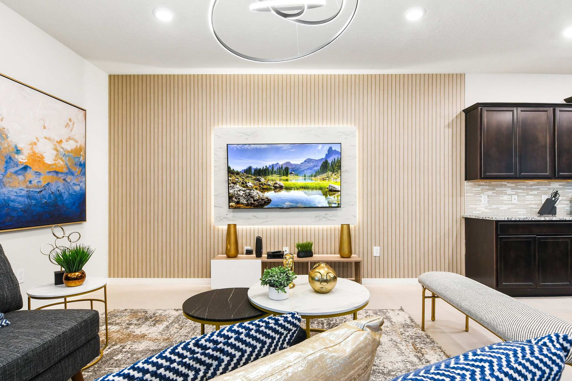 Spacious living room area with cozy sofa, perfect for family reunion