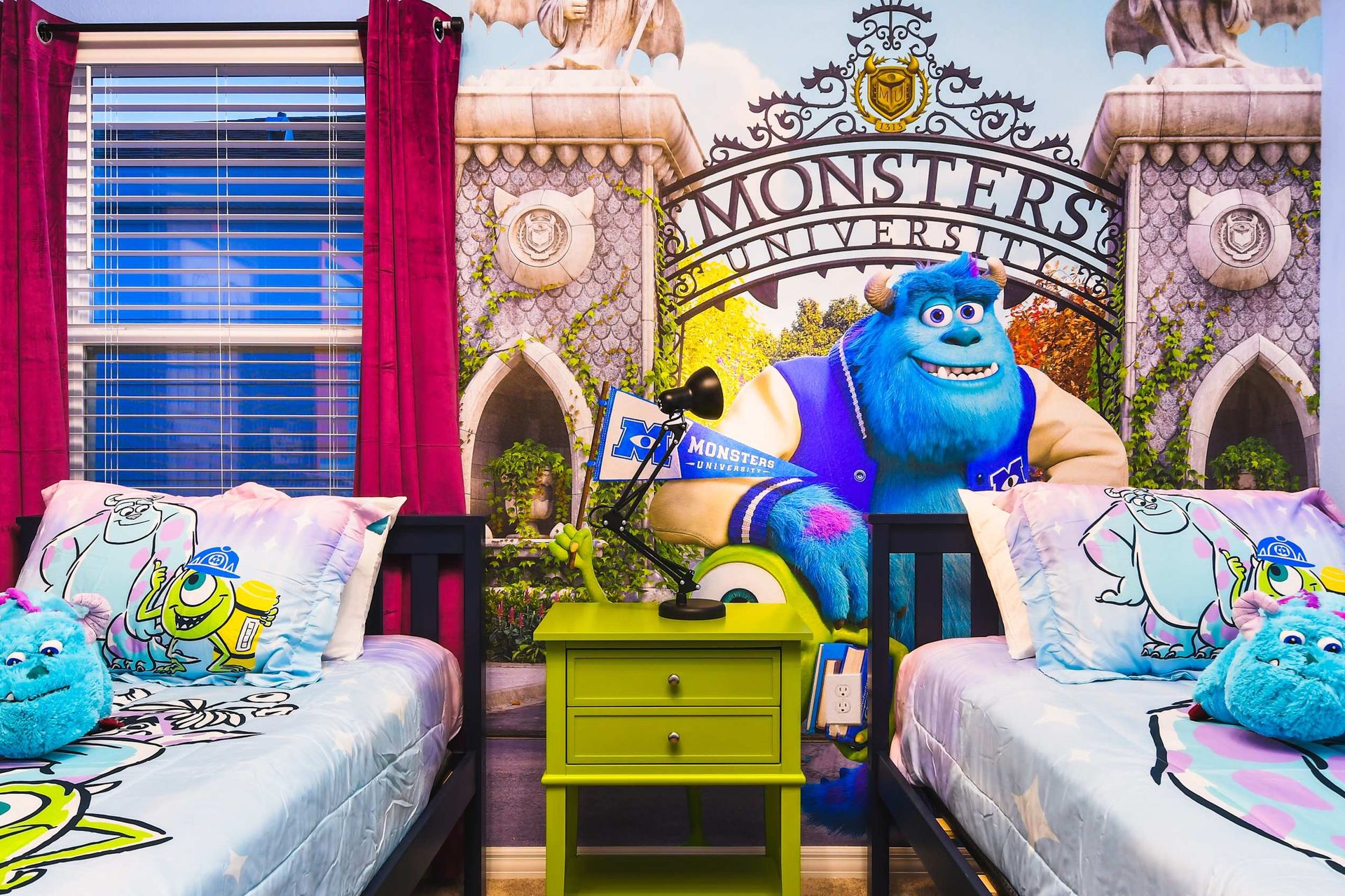 Experience a comfortable stay in our Monsters University themed room, offering you the perfect space to relax and recharge after a day of adventure.