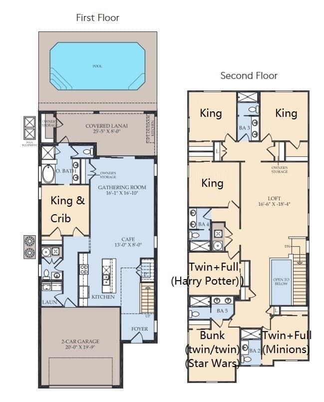 Spacious villa with themed kids rooms, king suites, pool, and family comforts
