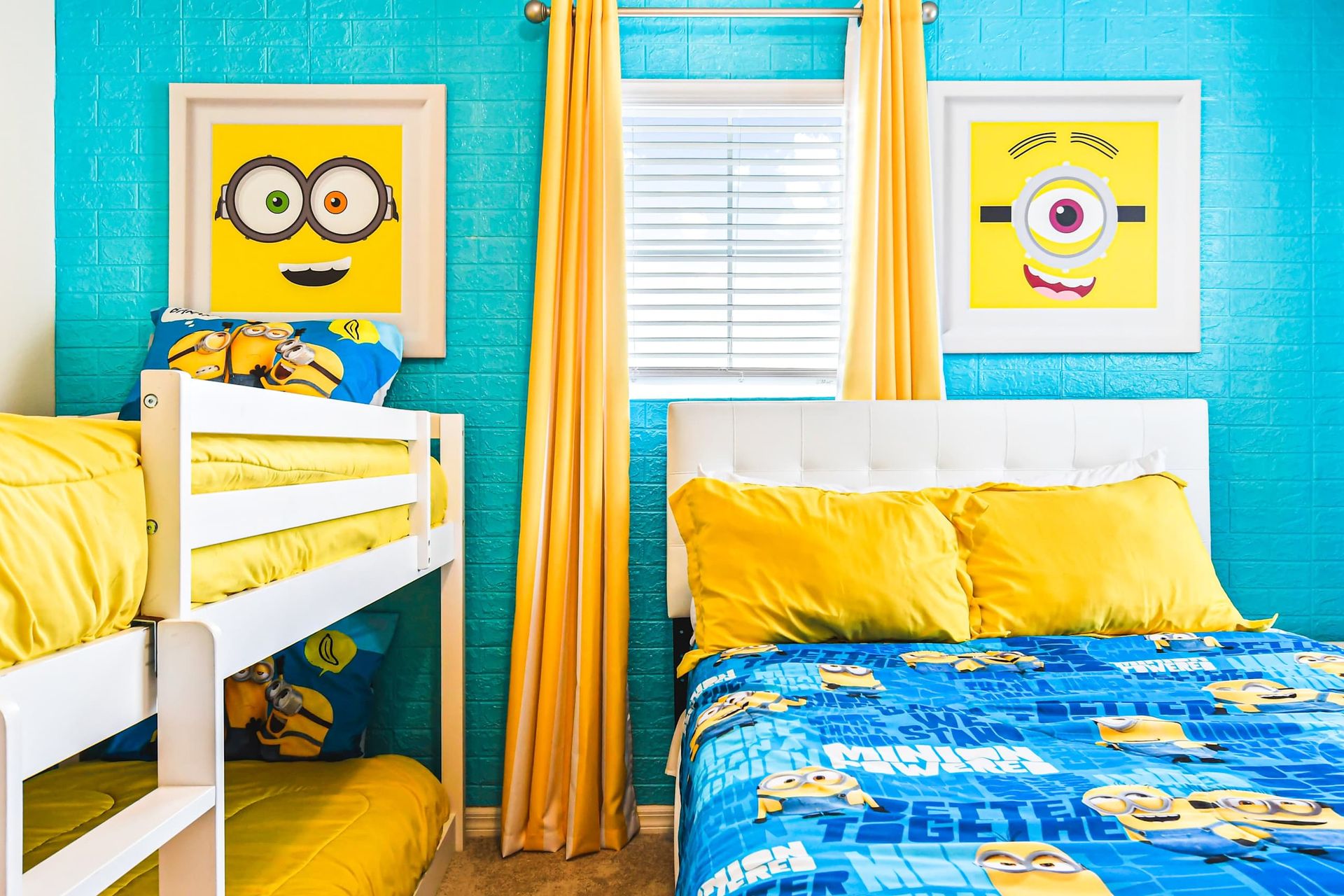 Enjoy the flexibility and comfort of our Minions Inspired room with three beds, providing you with a cozy and restful retreat during your stay.