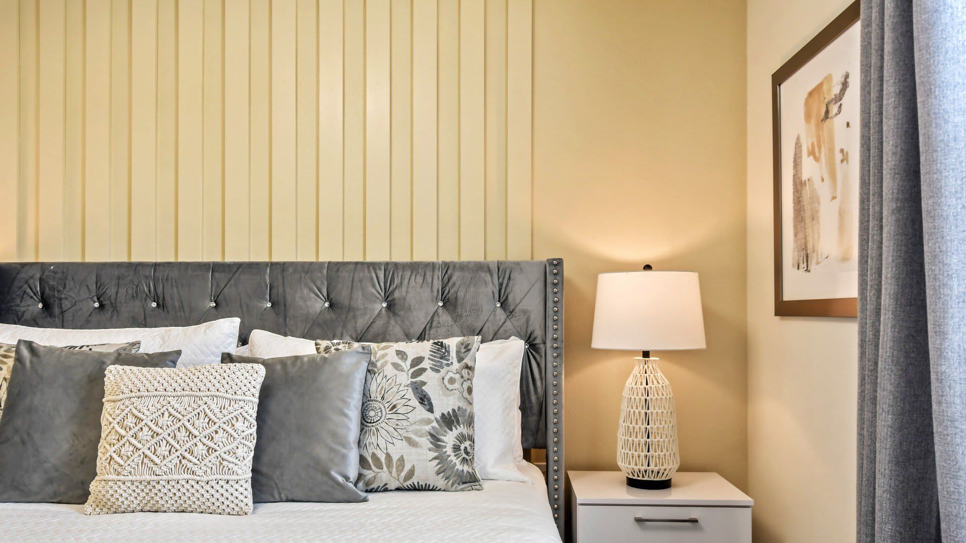 This cozy retreat features plush textures and a calming palette for ultimate rest.