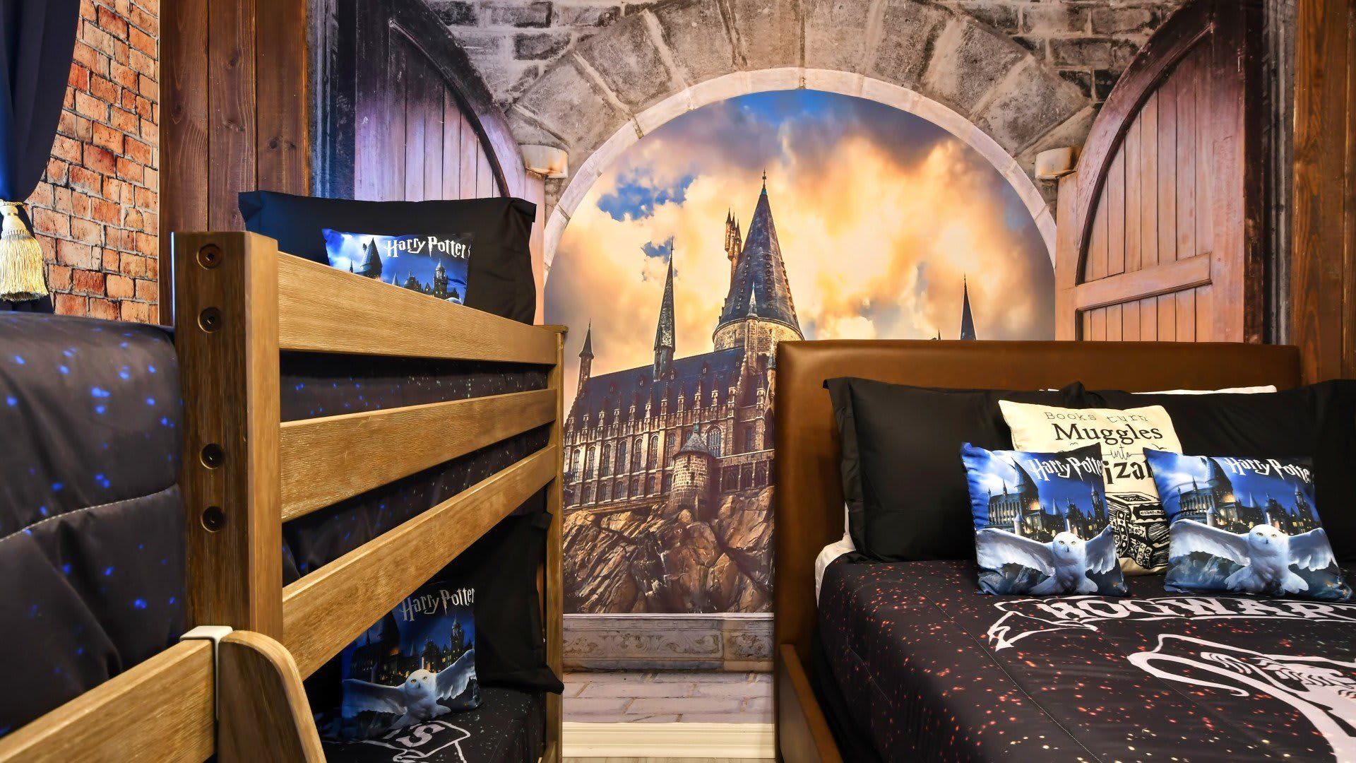 Step into a wizarding world in this Harry Potter themed room with magical charm.