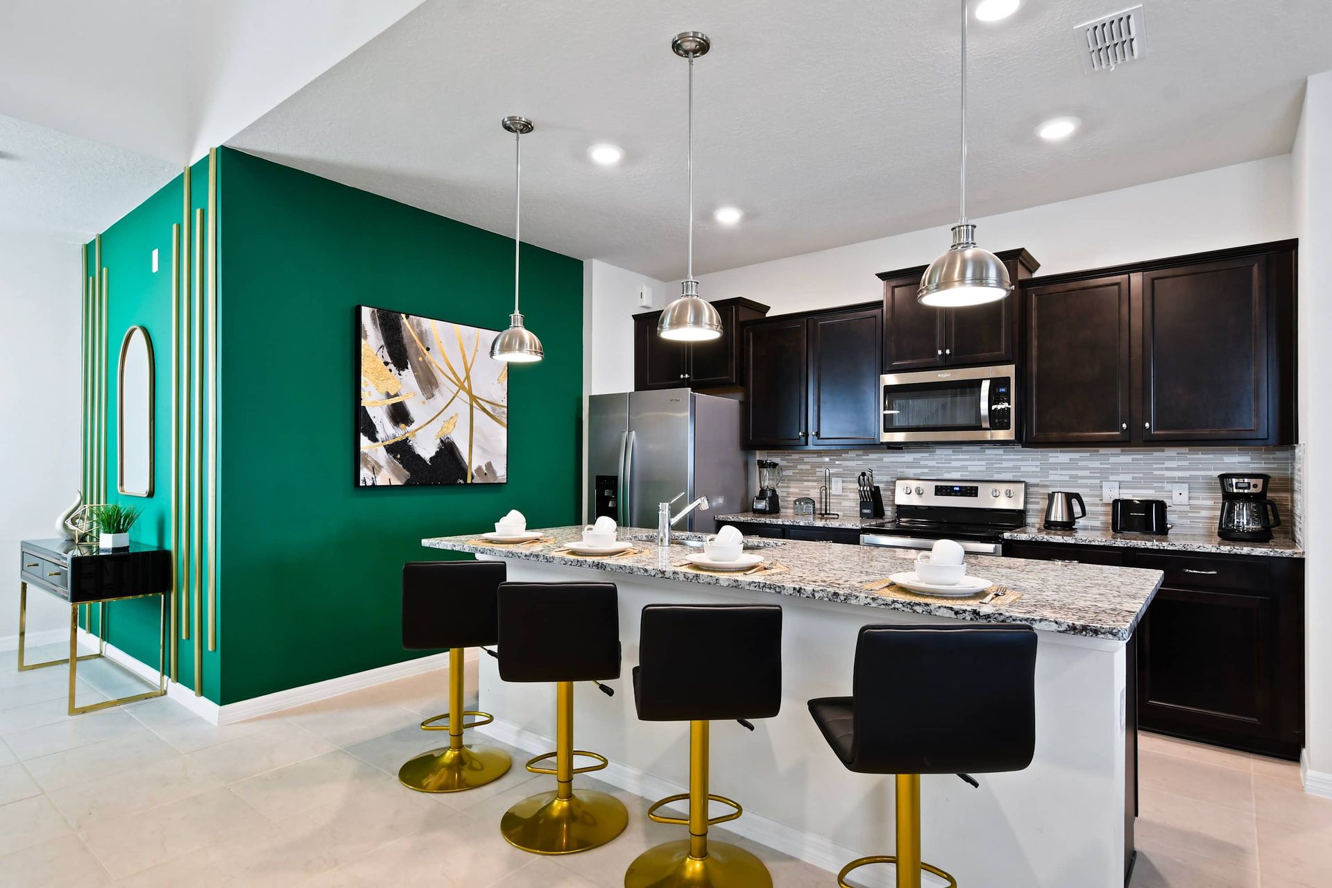 Sit up at the breakfast bar and keep the chef company.