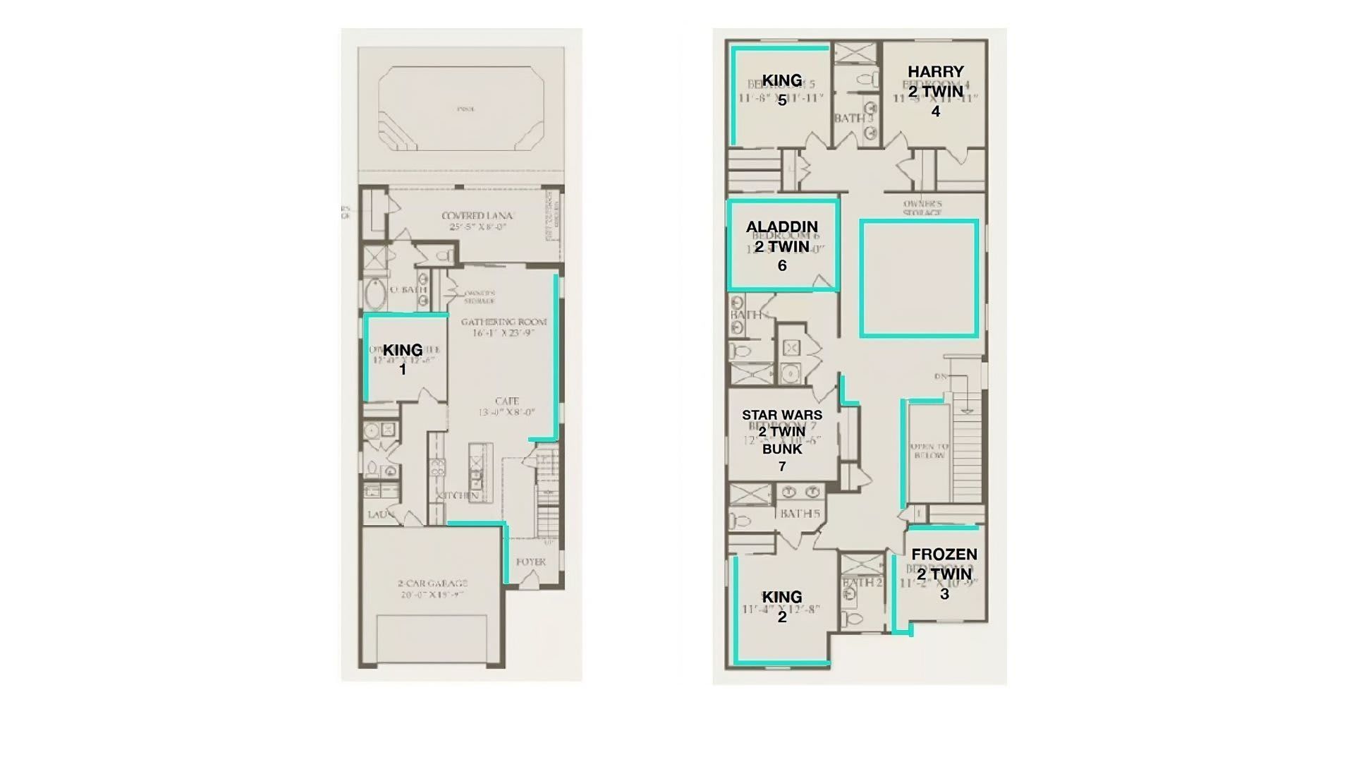 Spacious 8-bedroom villa with themed rooms, private pool, and game loft.