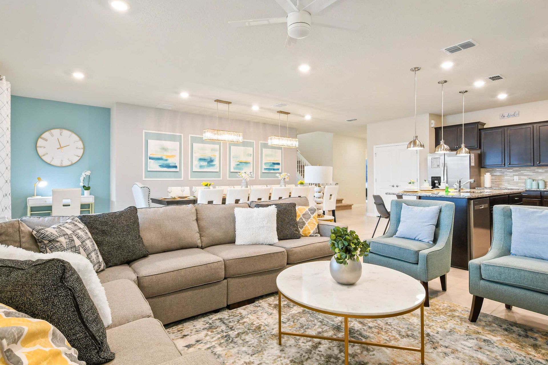 Spacious living room area with cozy sofa, perfect for family reunion