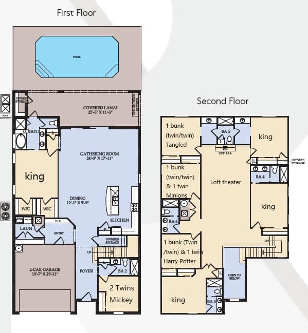 Spacious 8BR villa with themed rooms, loft theater, pool, and modern luxury.