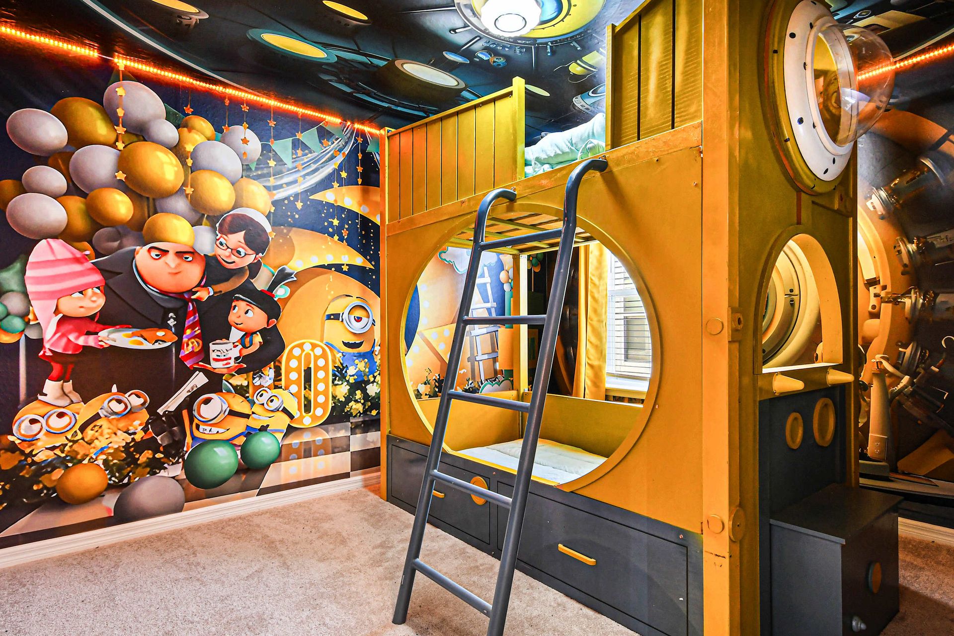 Kids will love this themed room with Minions painting.