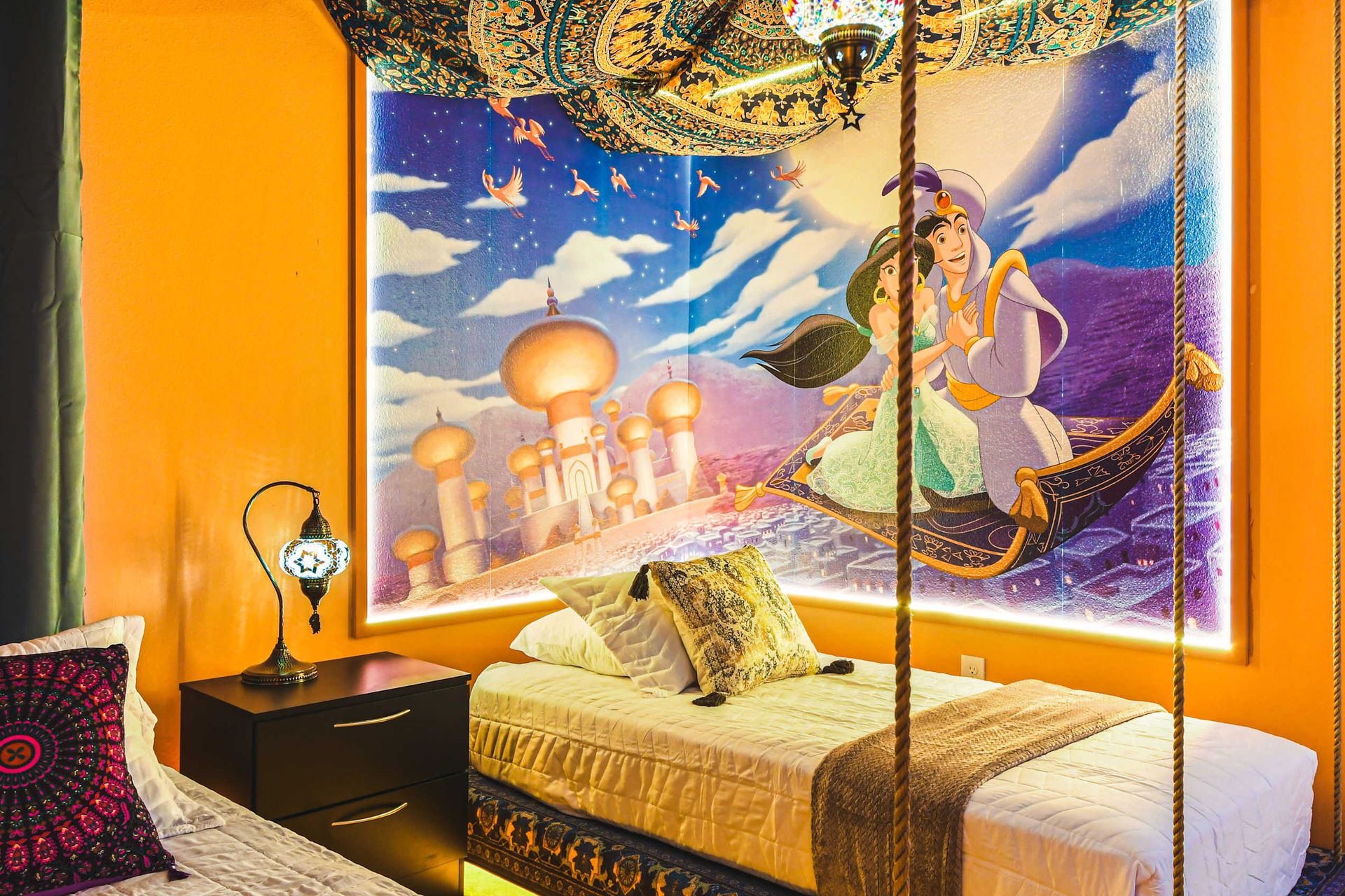 Magical Aladdin-inspired room—sleep under stars on a flying carpet adventure!