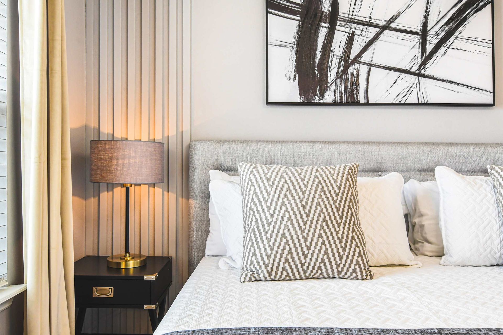 Tranquil bedroom with modern touches—relax in comfort and wake up refreshed!