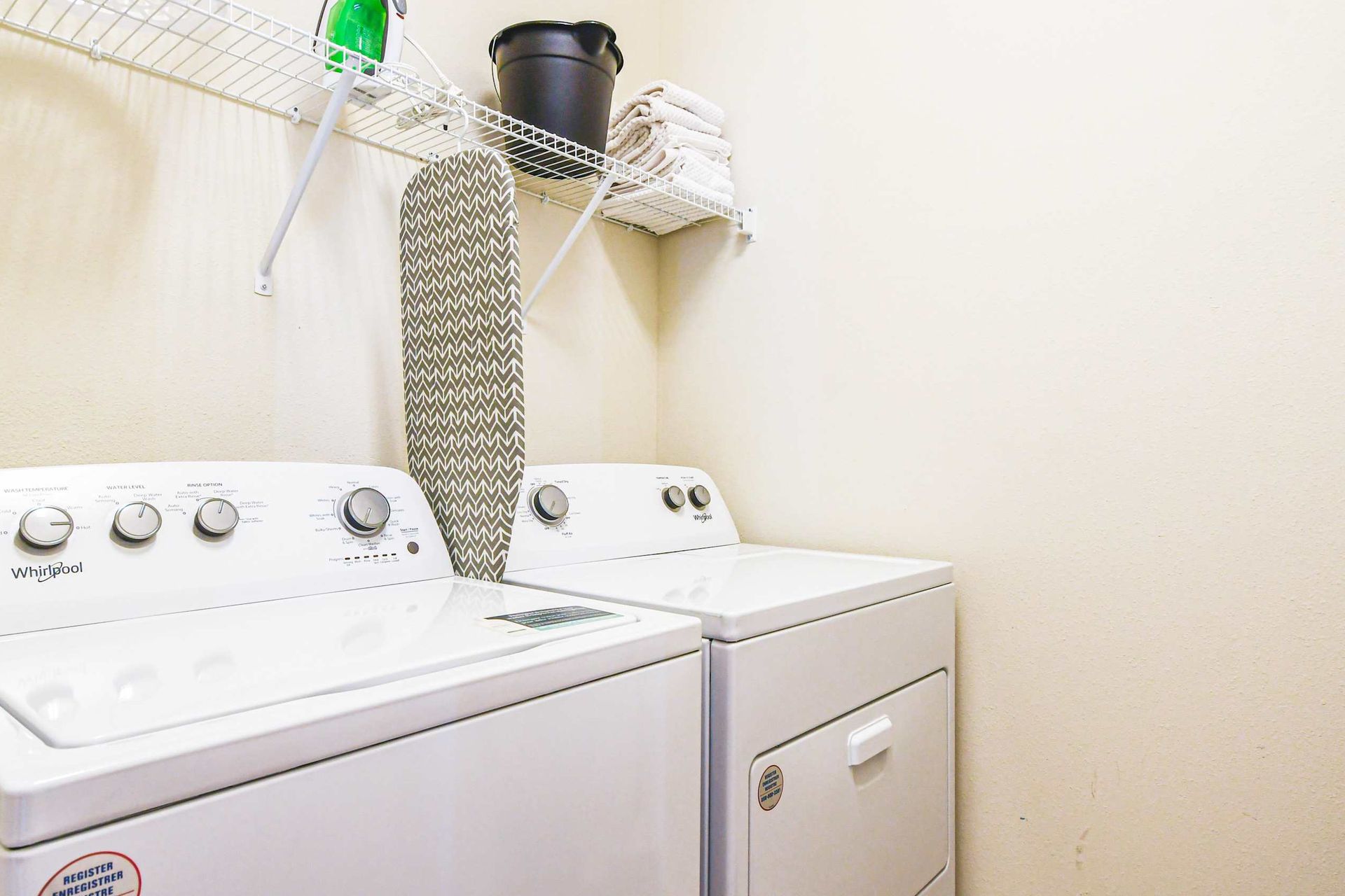 Full laundry room with washer, dryer, and essentials—convenience during your stay!