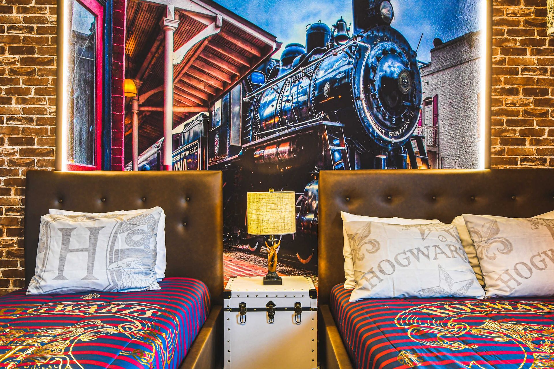 Hogwarts Express room with twin beds—perfect for young wizards and dreamers!