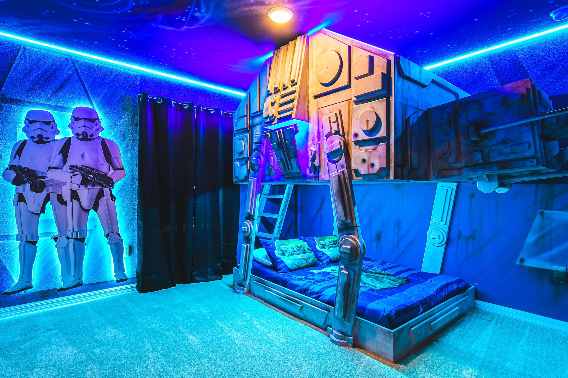 Star Wars bunk bed escape—sleep inside an AT-AT surrounded by galactic glow!