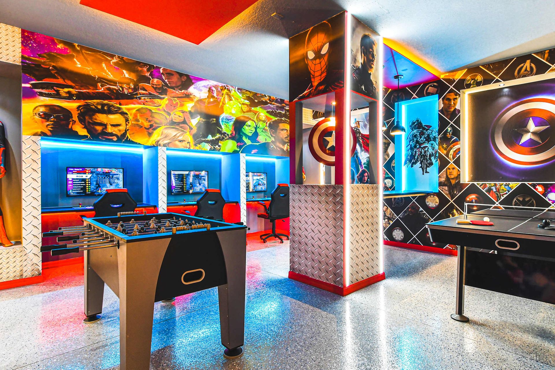 Ultimate superhero game room—battle, play, and power up with your favorite heroes!