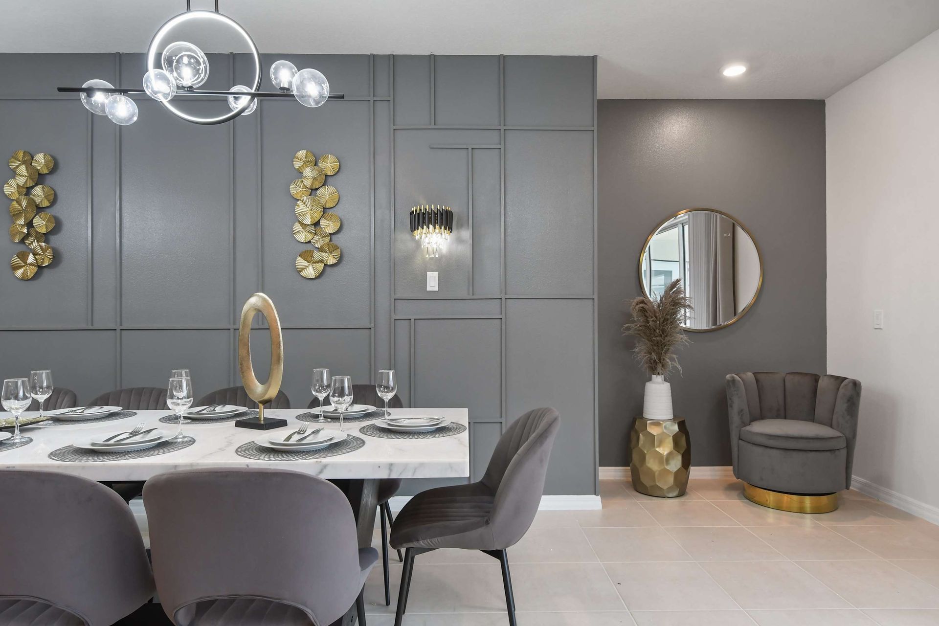 Host unforgettable dinners in this chic formal dining room, complete with sleek furniture, sophisticated design, and an inviting atmosphere.