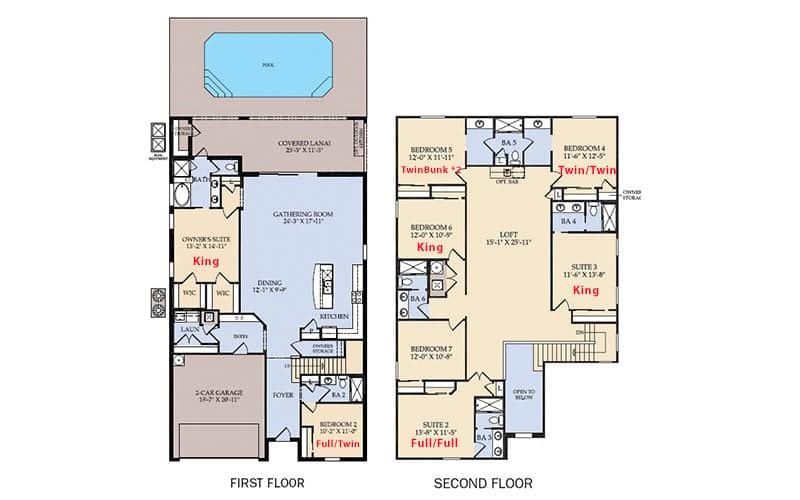 Spacious 8BR home with pool, game room, themed rooms, and modern comforts.