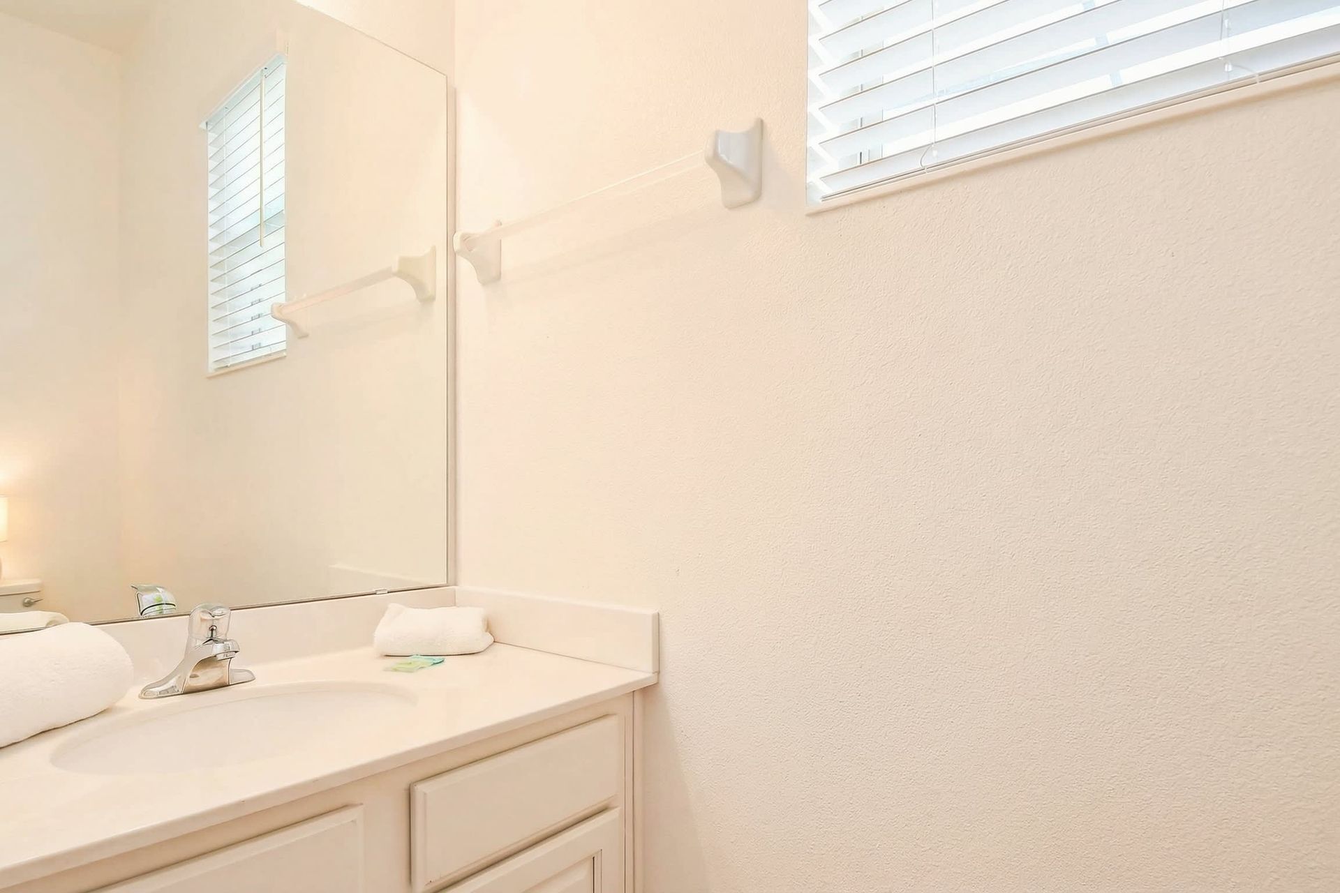 
Modern bathroom with sleek shower, spacious vanity, and amenities