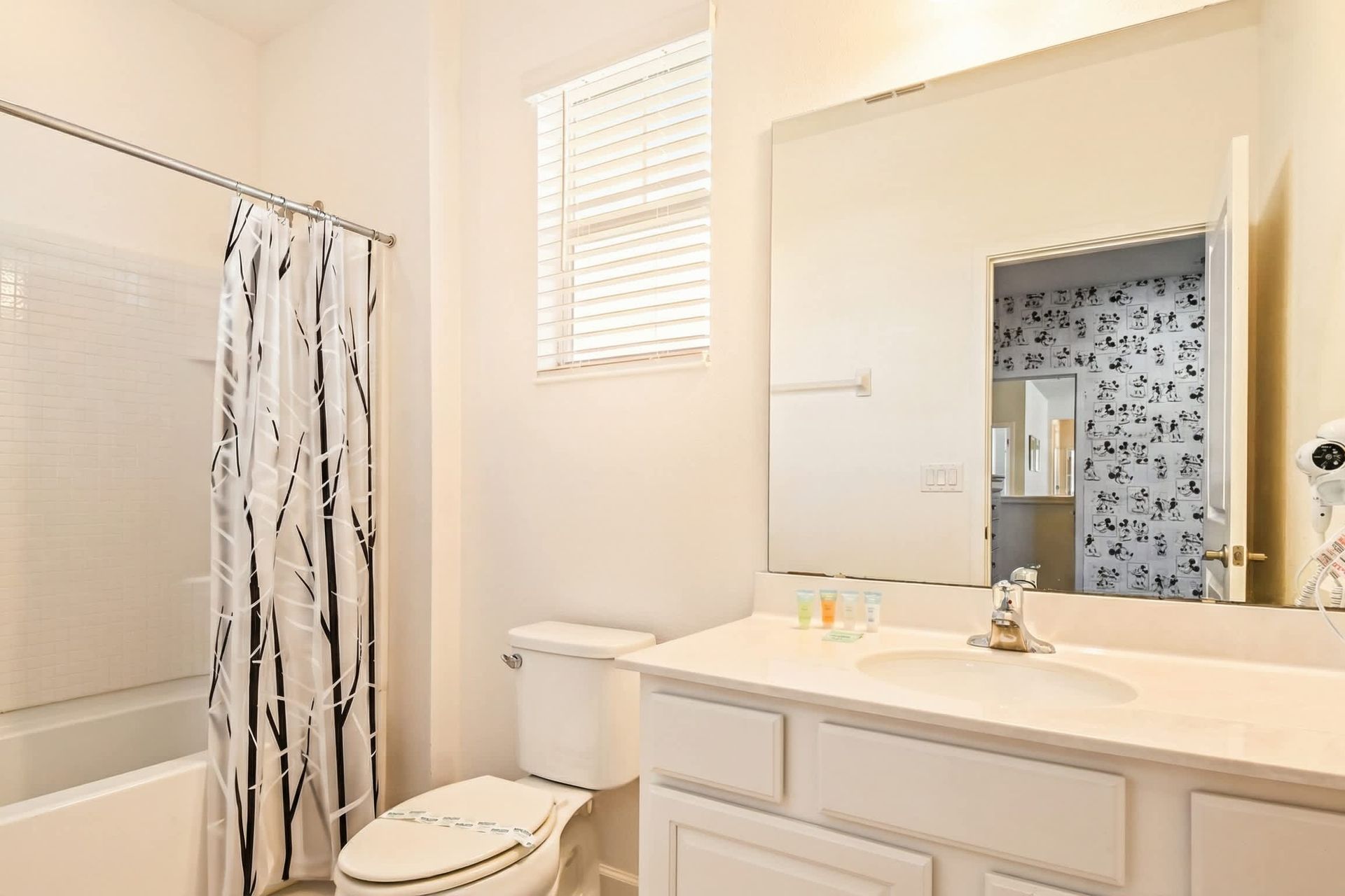 Bright bathroom with a full tub, modern vanity, and fresh décor