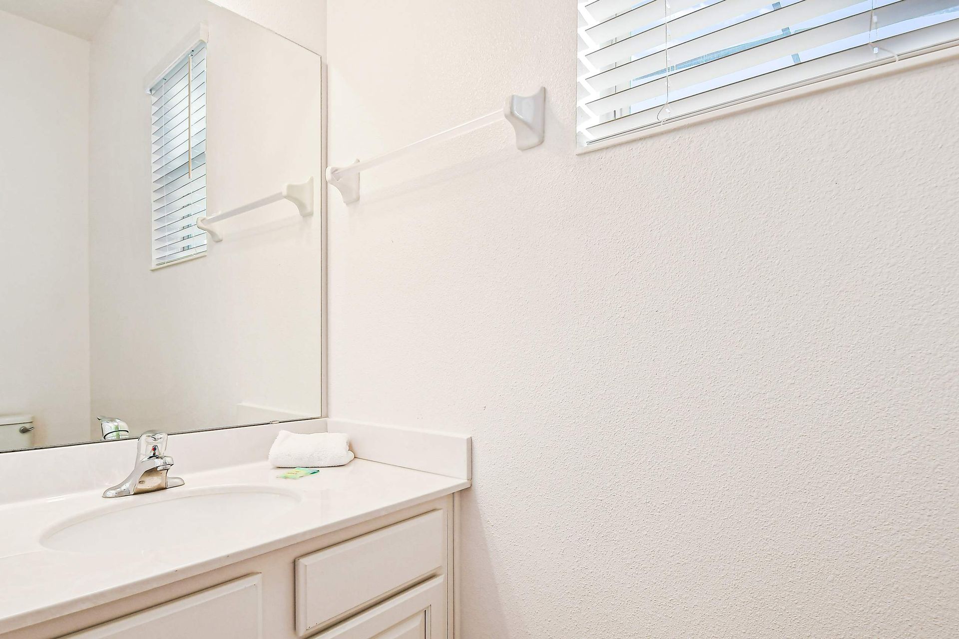 
Modern bathroom with sleek shower, spacious vanity, and amenities
