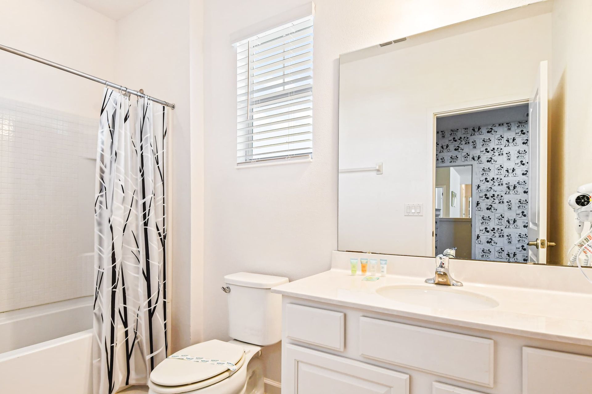 Bright bathroom with a full tub, modern vanity, and fresh décor