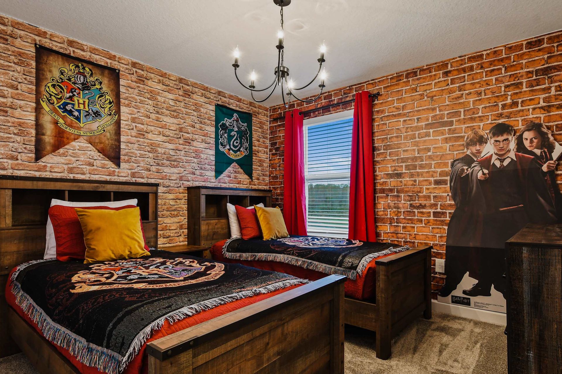 Kids will love the upstairs bedroom with a cool Harry Potter theme