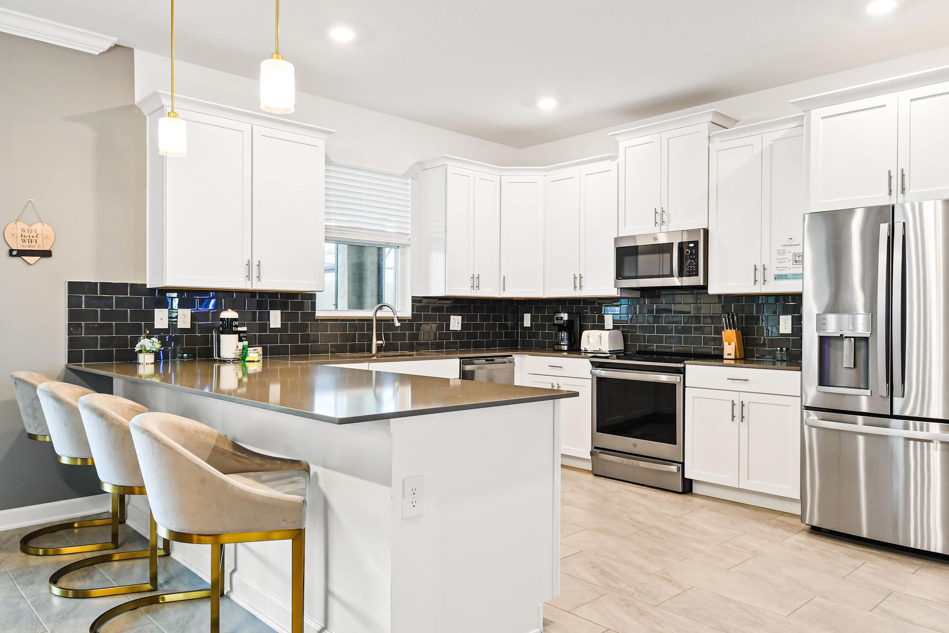 Sit up at the breakfast bar and keep the chef company.