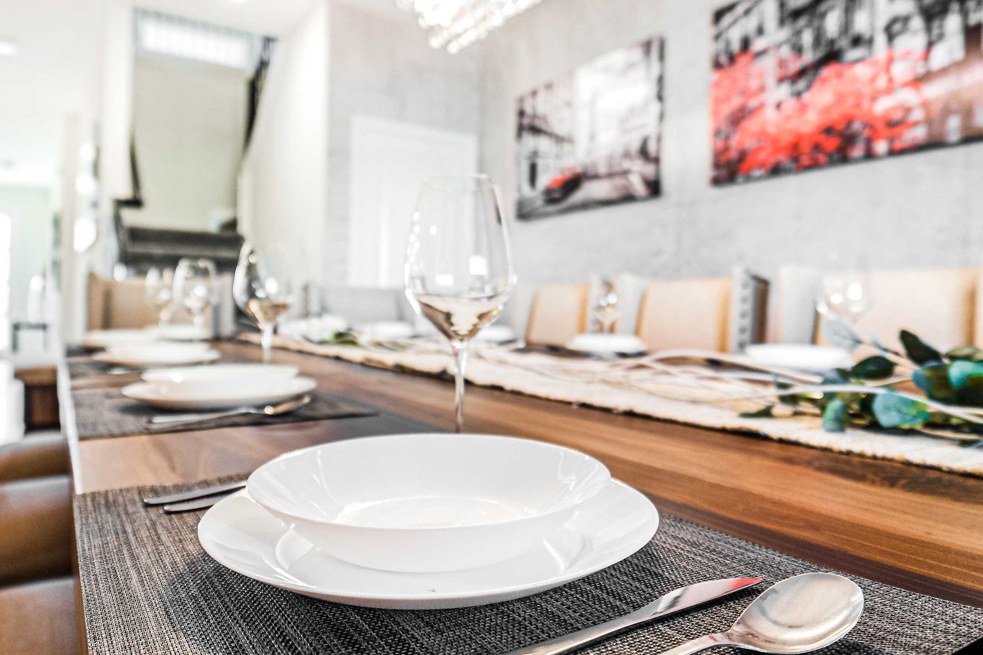 The dining area generously accommodates everyone with a grand 12-seater dining setup.