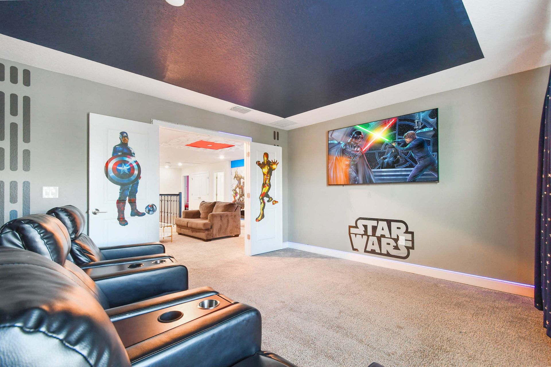 Enjoy watching movies with your families and friends in our stylish painted movie theatre