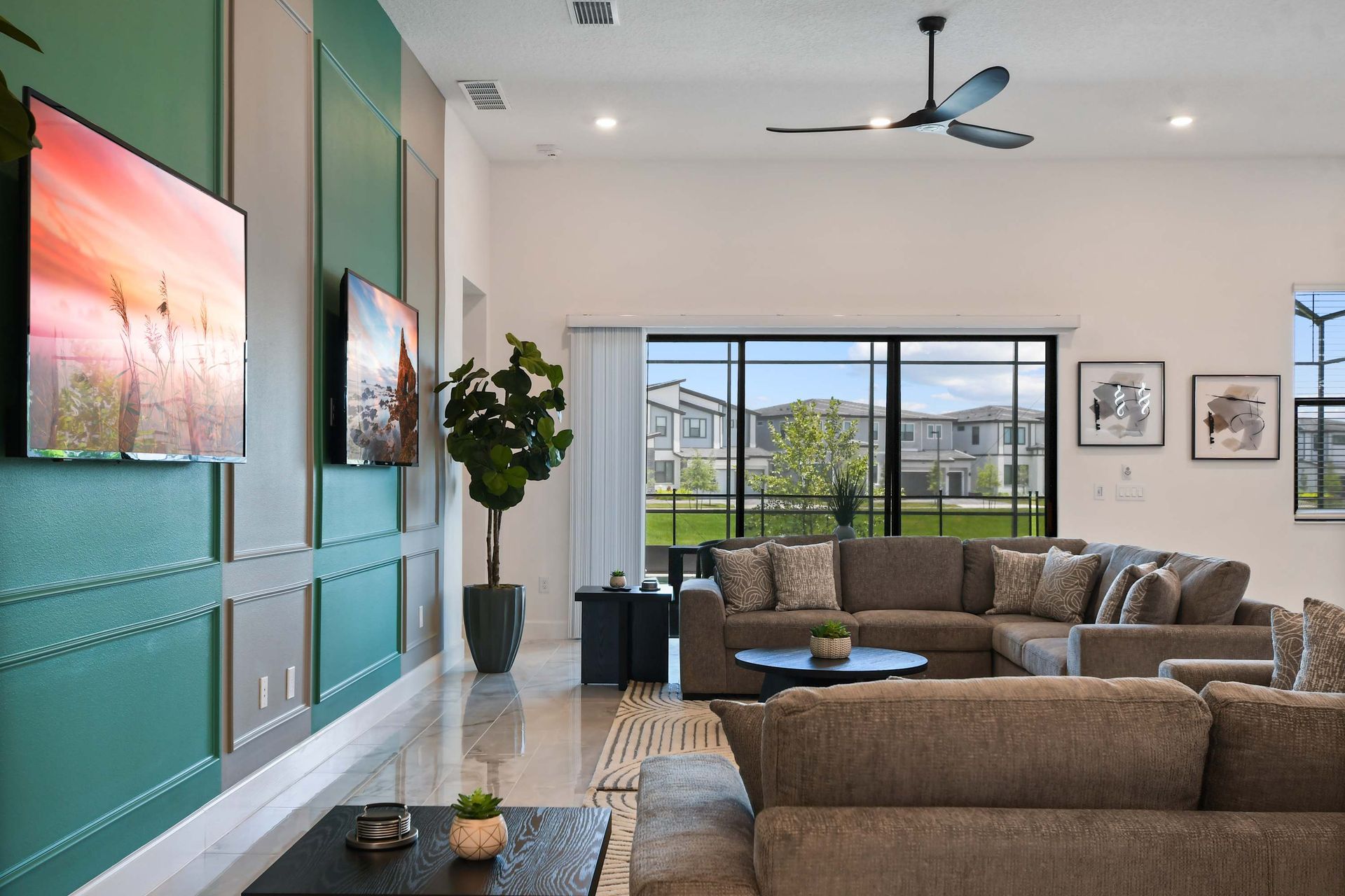 Relax in the modern living room, designed with comfort and style in mind.