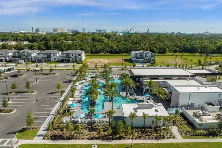 Luxury resort-style stay near theme parks with stunning pool and modern amenities.
