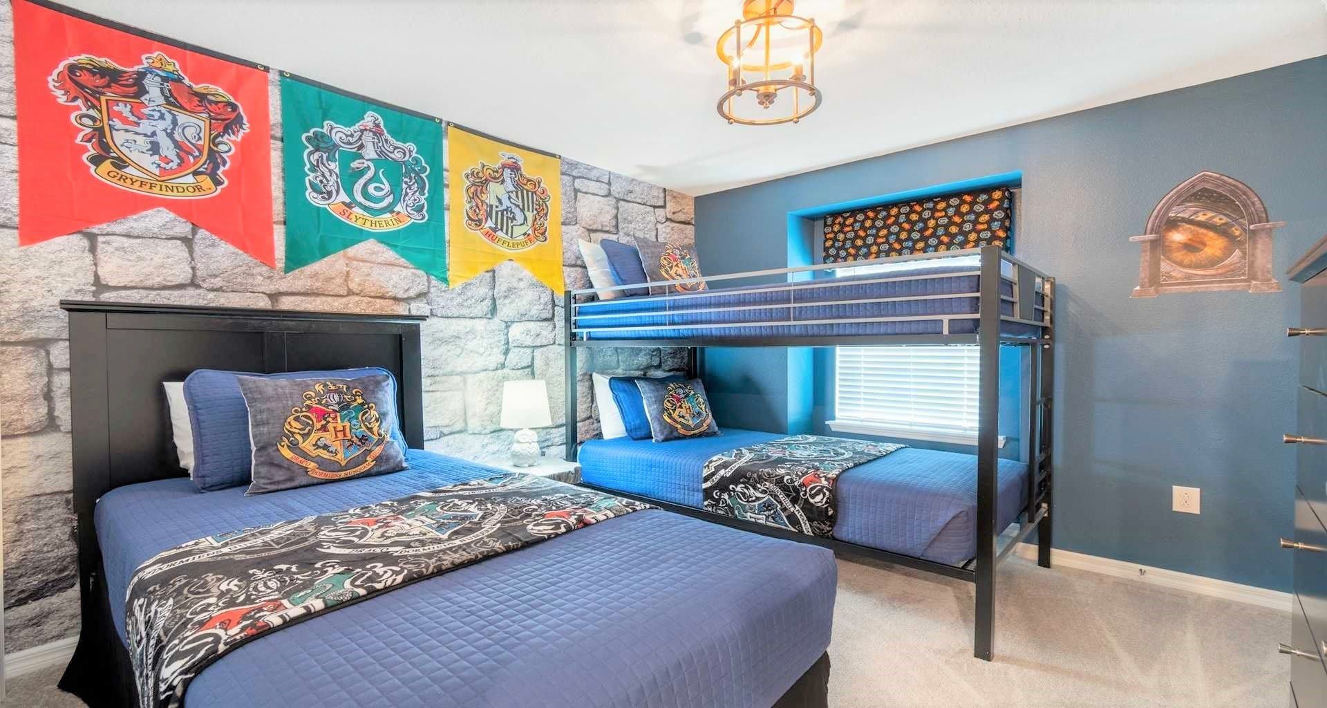 Create a magical haven for kids with a Harry Potter-themed bedroom, where enchanting decor turn the space into a whimsical retreat.