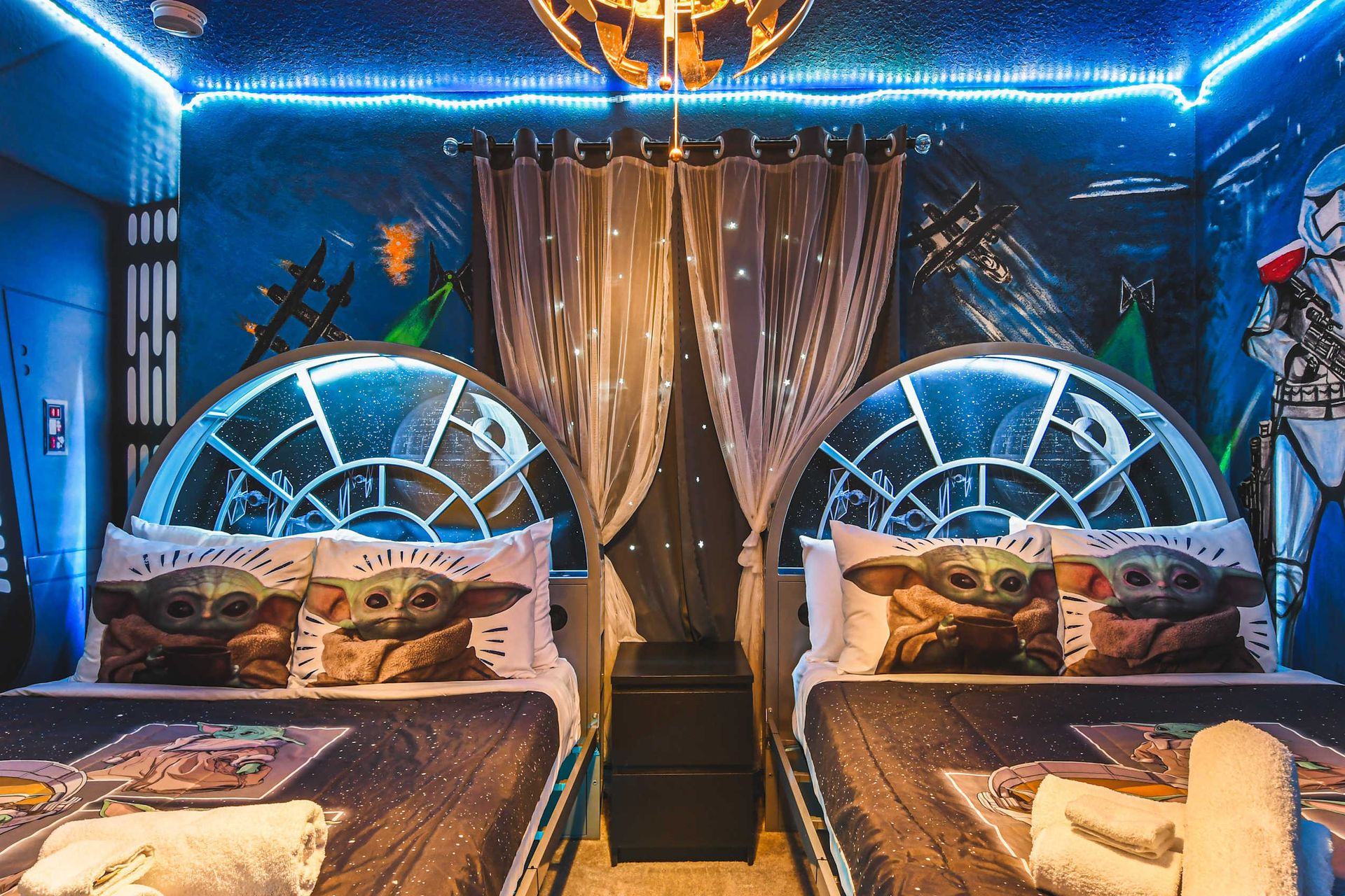 Blast off to dreamland in this cosmic bedroom that turns every night into an interstellar adventure!